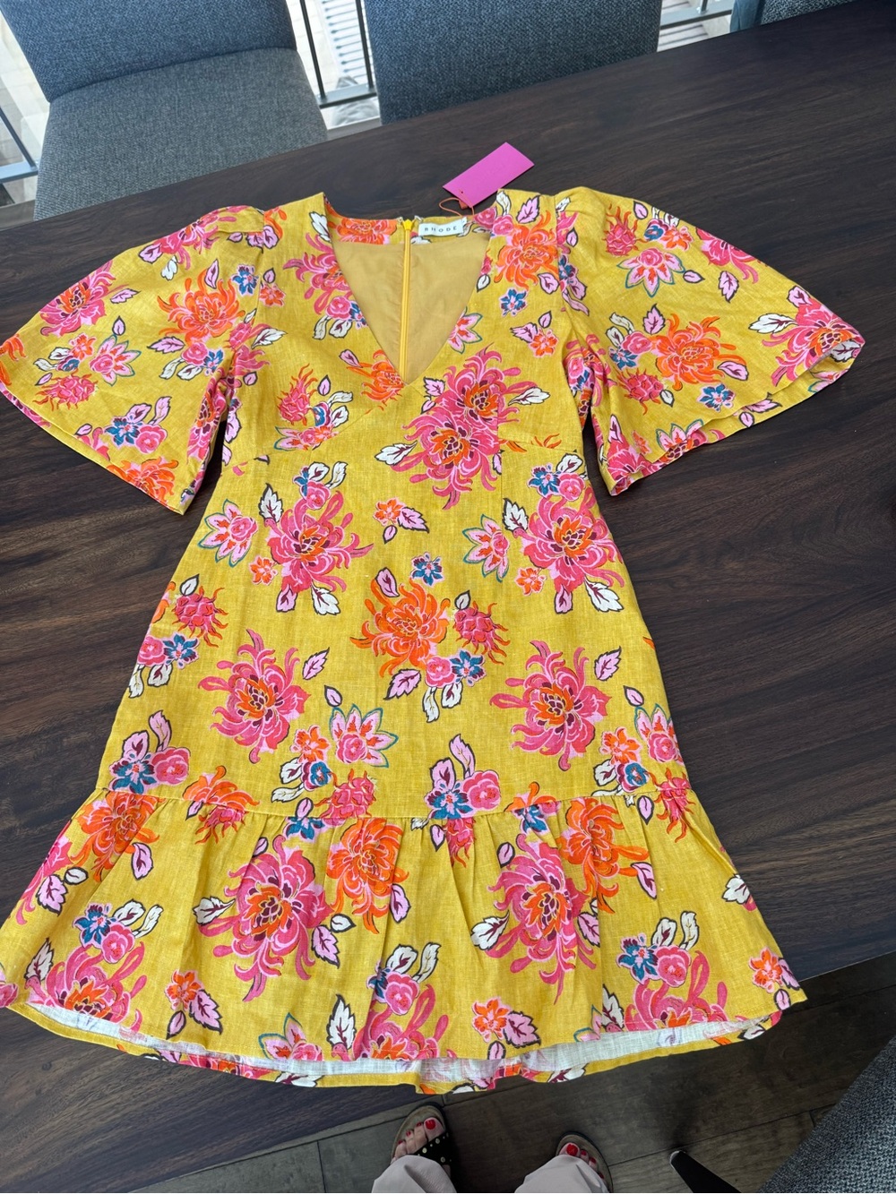 RHODE Mariana Gold Lanai Floral Linen Mini Dress NWT Size 6